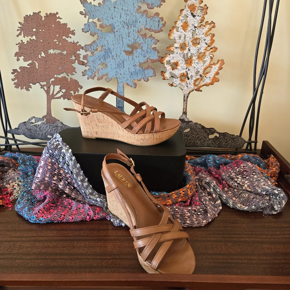 🥿 Ralph Lauren Platform Wedge Sandals – Size 10, Cognac Color